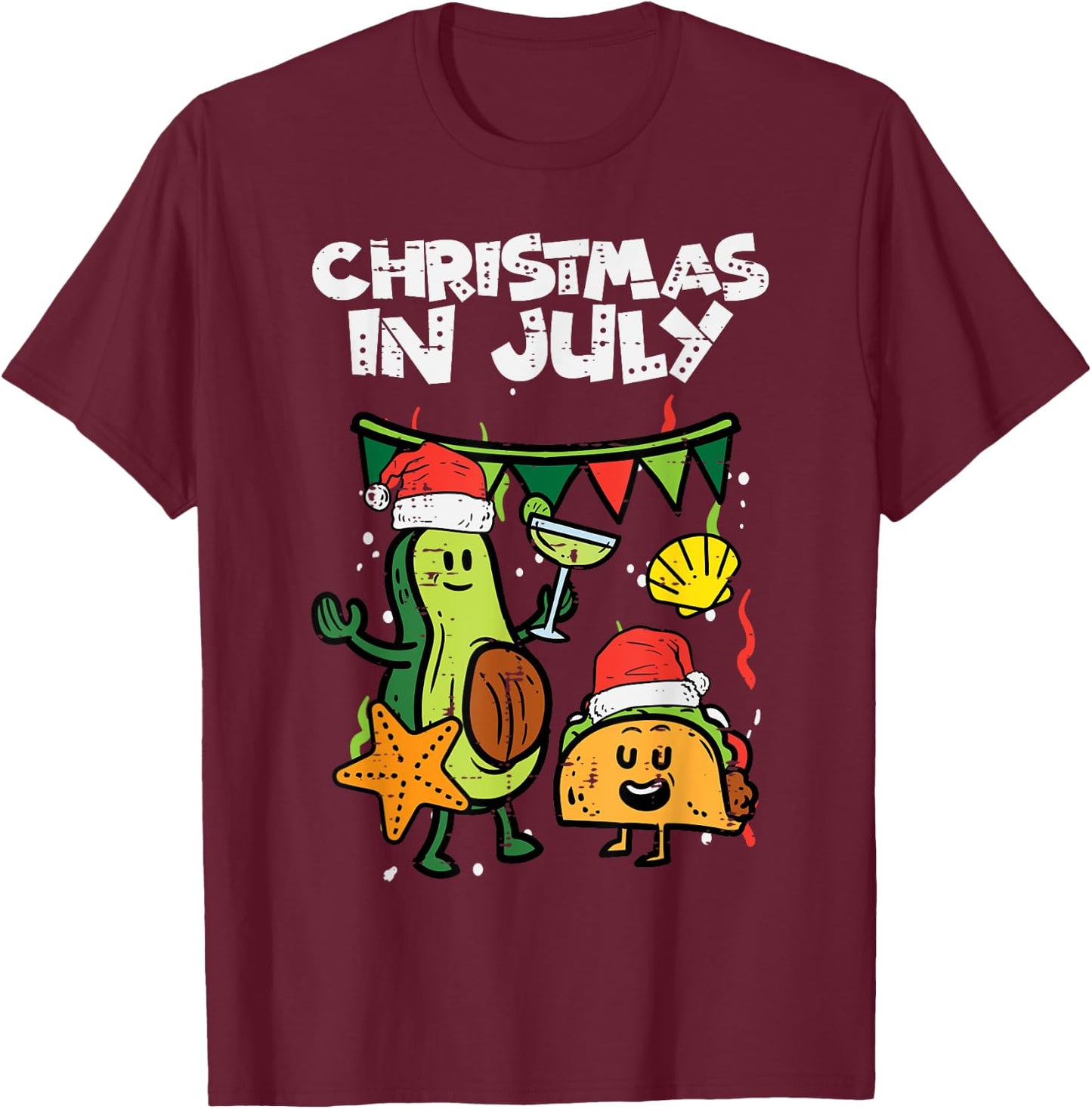 Christmas In July Avocado Taco Summer Mexican Men Women Kids T-Shirt - T-Shirt | Maroon