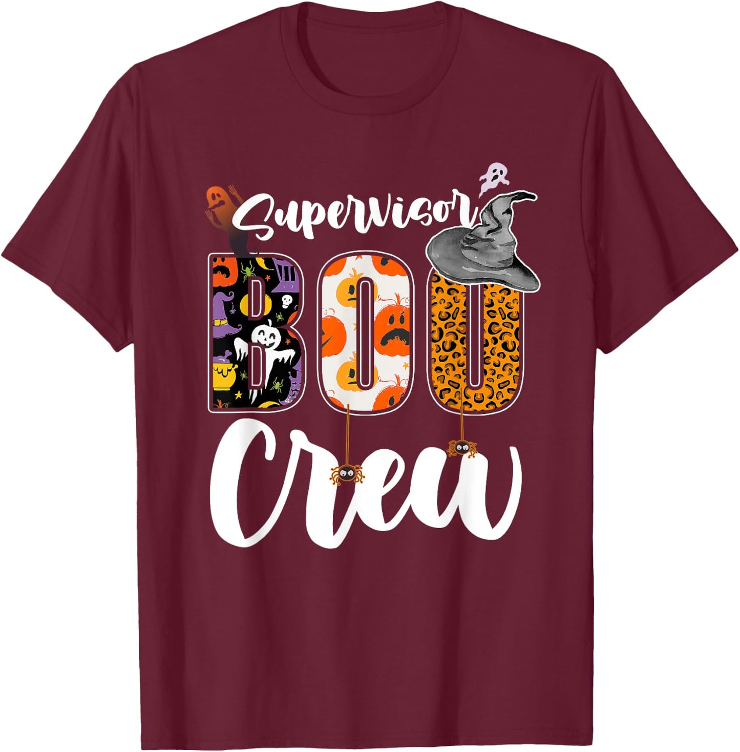 Supervisor Boo Crew Halloween Matching Manager T-Shirt - T-Shirt | Maroon