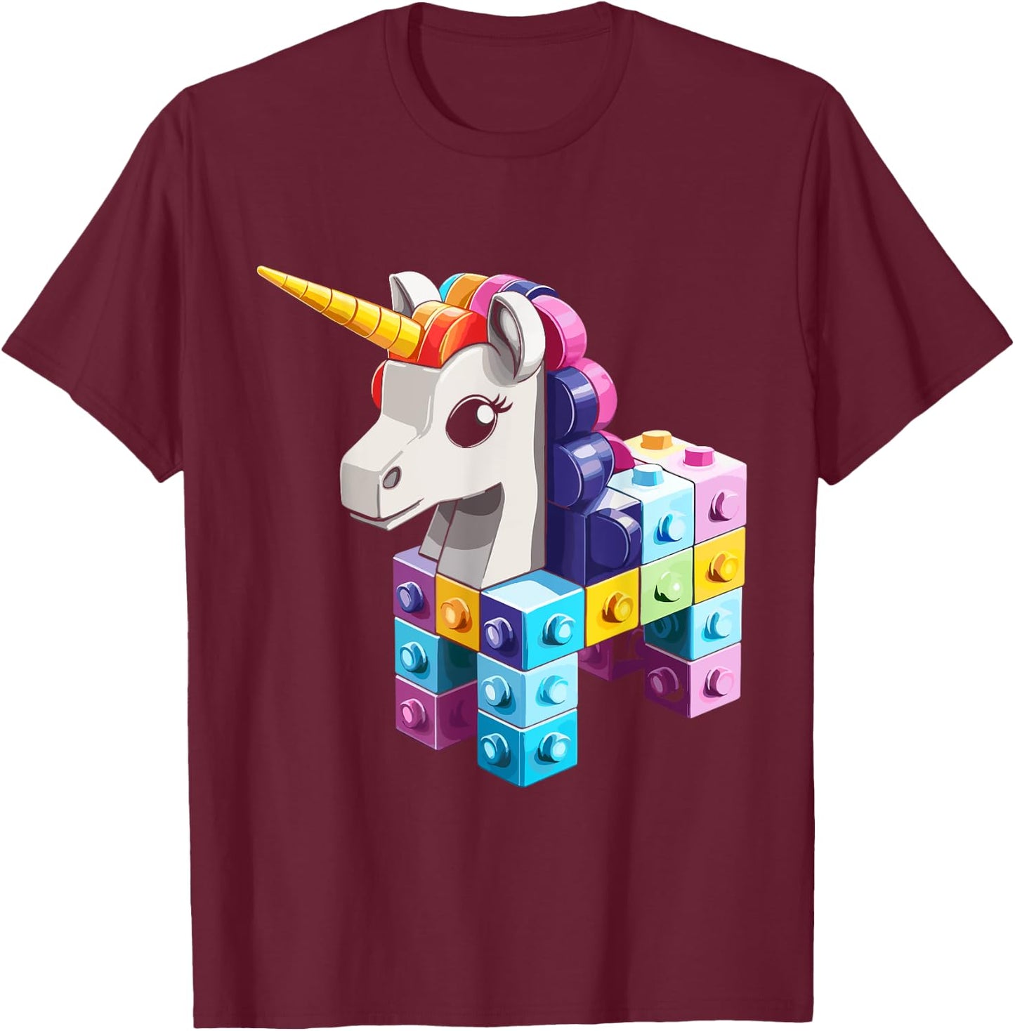 Master Builder Bricks Blocks Play Toys Unicorn T-Shirt - T-Shirt | Maroon