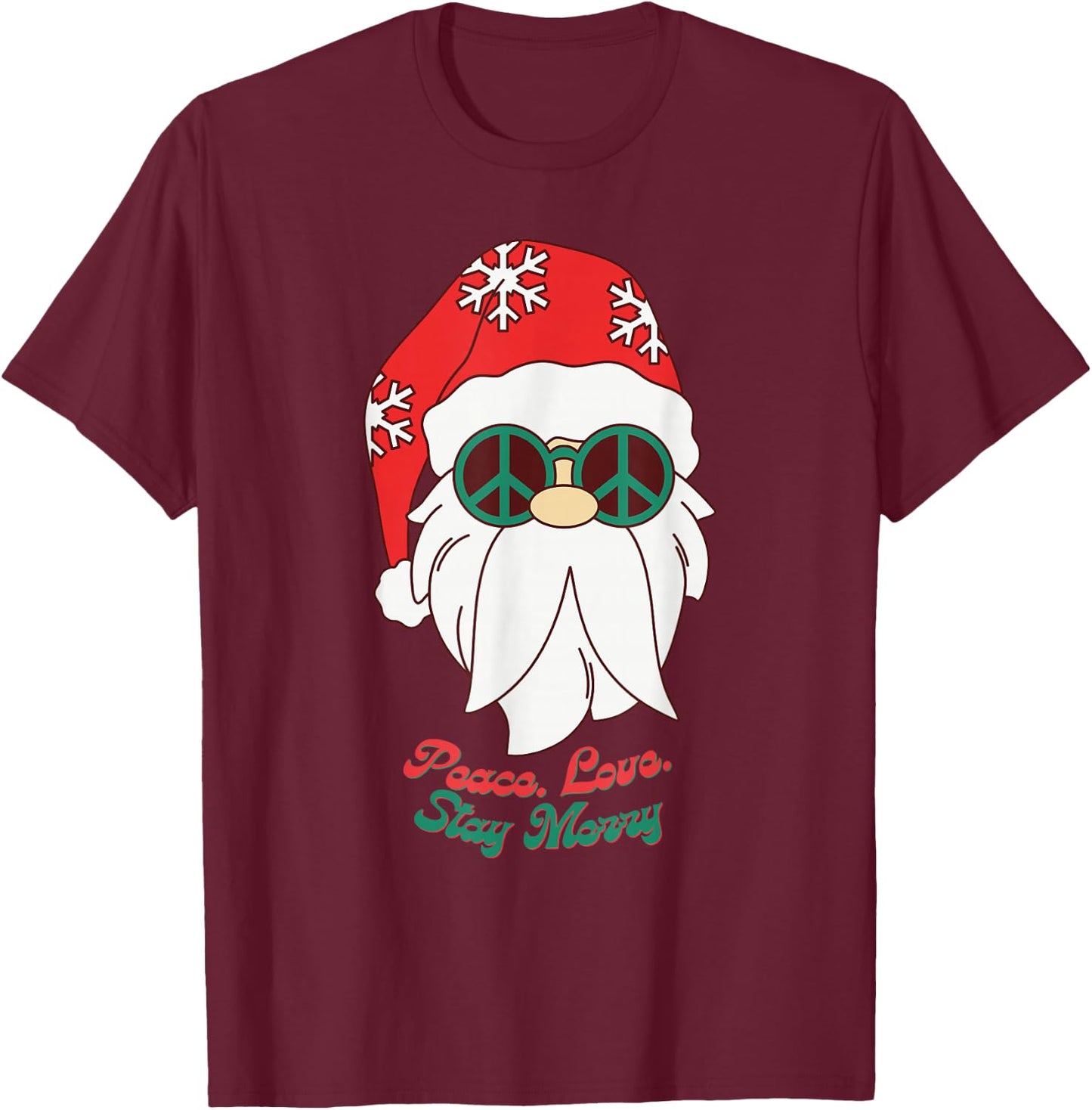 Hippie Santa Groovy Peace Sign Funny Christmas T-Shirt - T-Shirt | Maroon