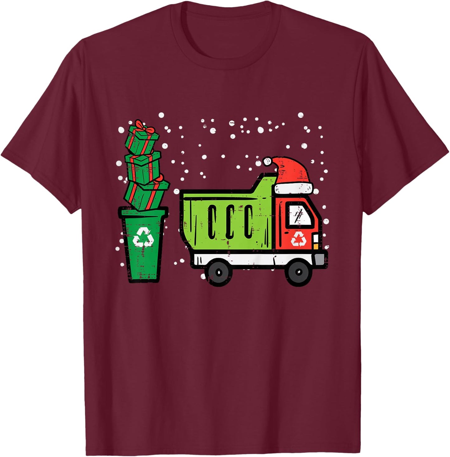 Kids Christmas Dump Recycling Truck Xmas Boys Kids Toddler Youth T-Shirt - T-Shirt | Maroon