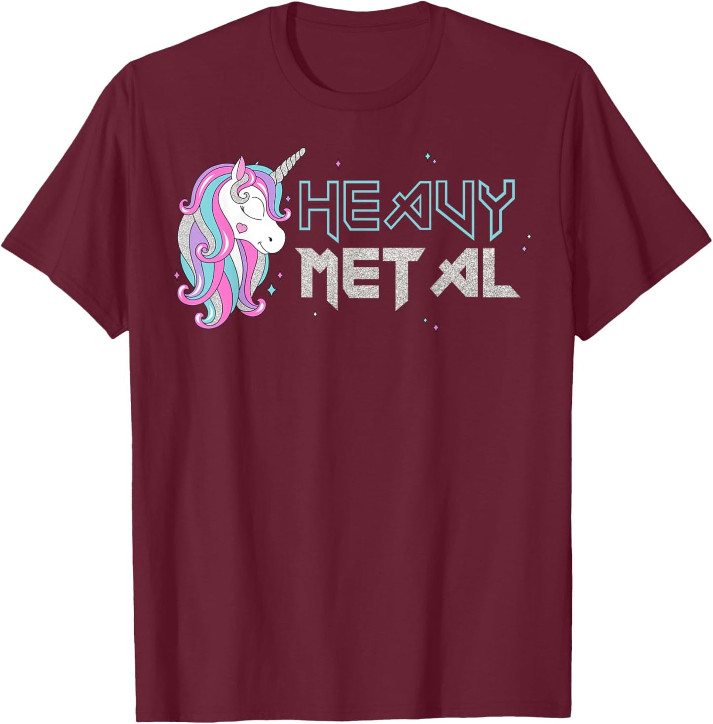 Funny Unicorn Shirt, Ironic Cool Unicorn Heavy Metal Music T-Shirt - T-Shirt | Maroon