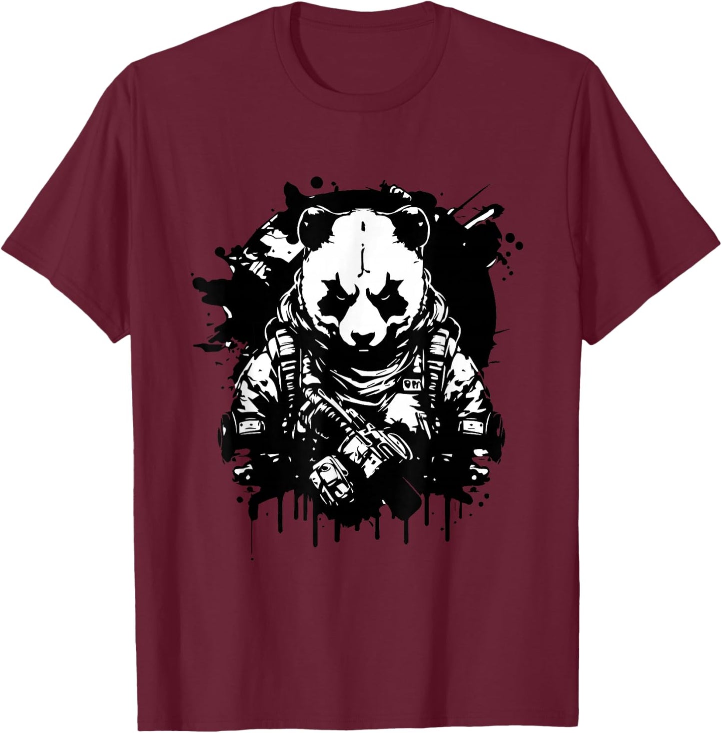 Determined Tactical Panda - Not so Fluffy and Harmless T-Shirt - T-Shirt | Maroon