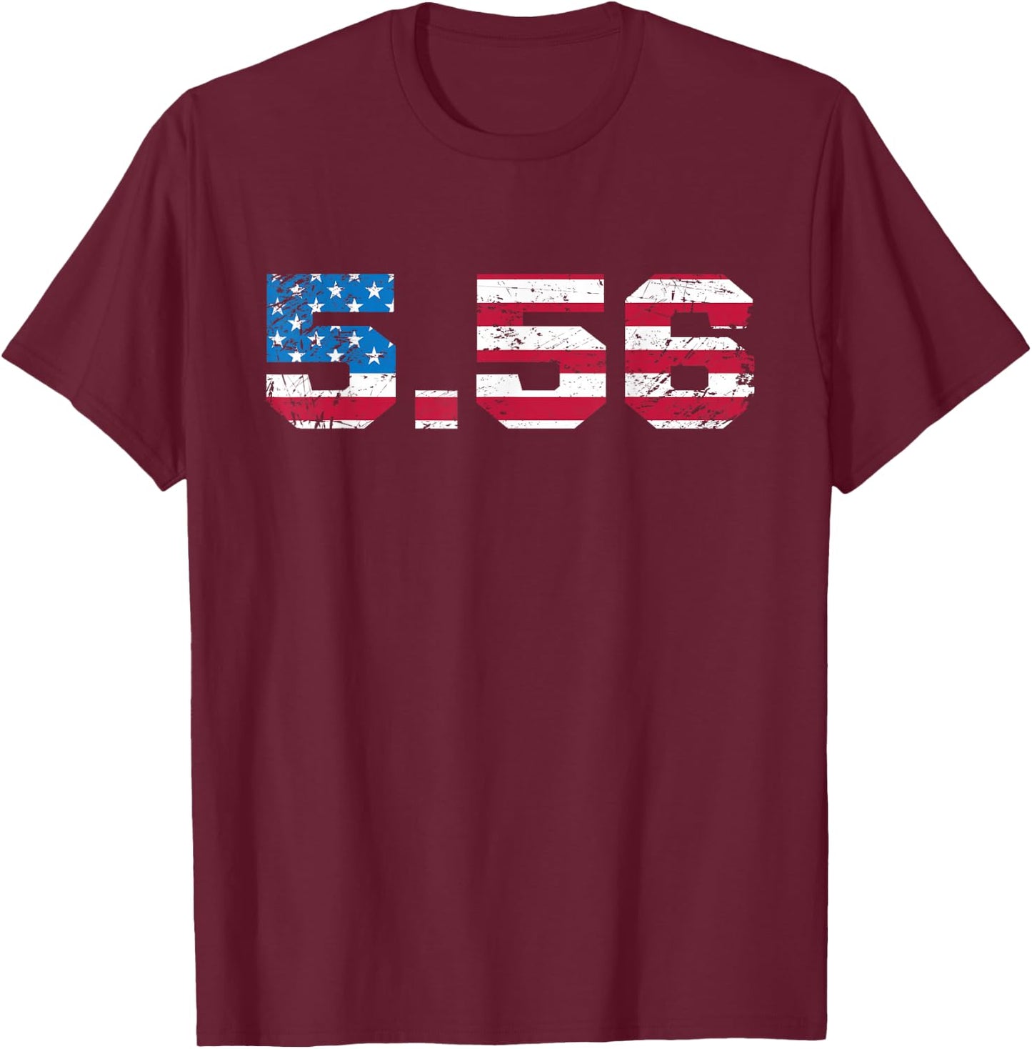 5.56 Rifle Cartridge USA Flag Military & Hunter Enthusiast T-Shirt - T-Shirt | Maroon