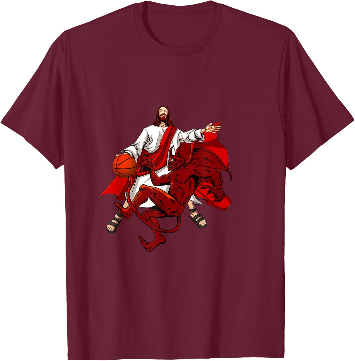 Jesus Crossing Up The Devil Funny Christian Art T-Shirt - T-Shirt | Maroon