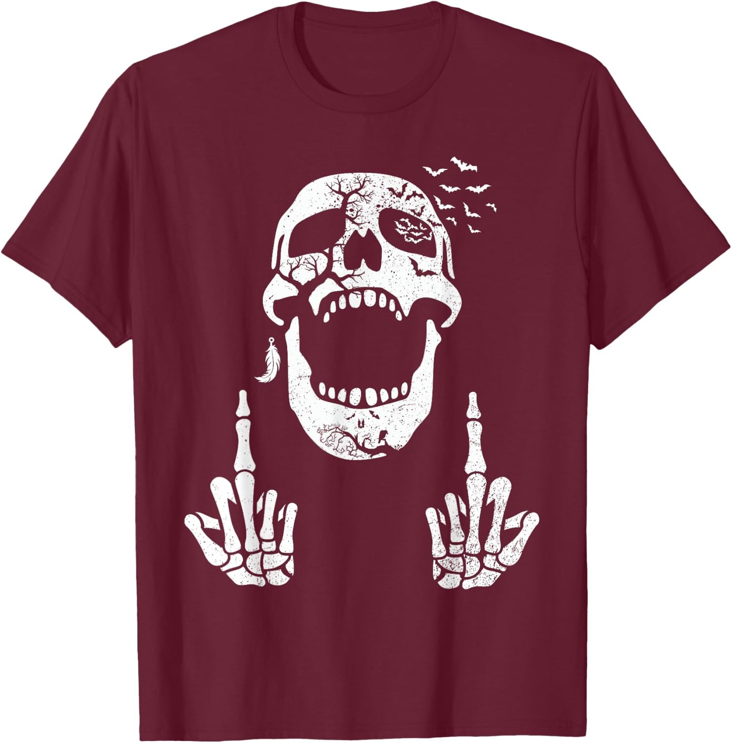 Halloween Skeleton Bones Middle Finger Skull Men Women T-Shirt - T-Shirt | Maroon