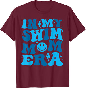 In My Swim Mom Era Groovy Floral Swimming Mom Swimmer T-Shirt - T-Shirt | Maroon
