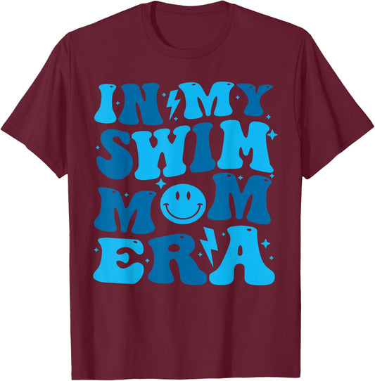 In My Swim Mom Era Groovy Floral Swimming Mom Swimmer T-Shirt - T-Shirt | Maroon