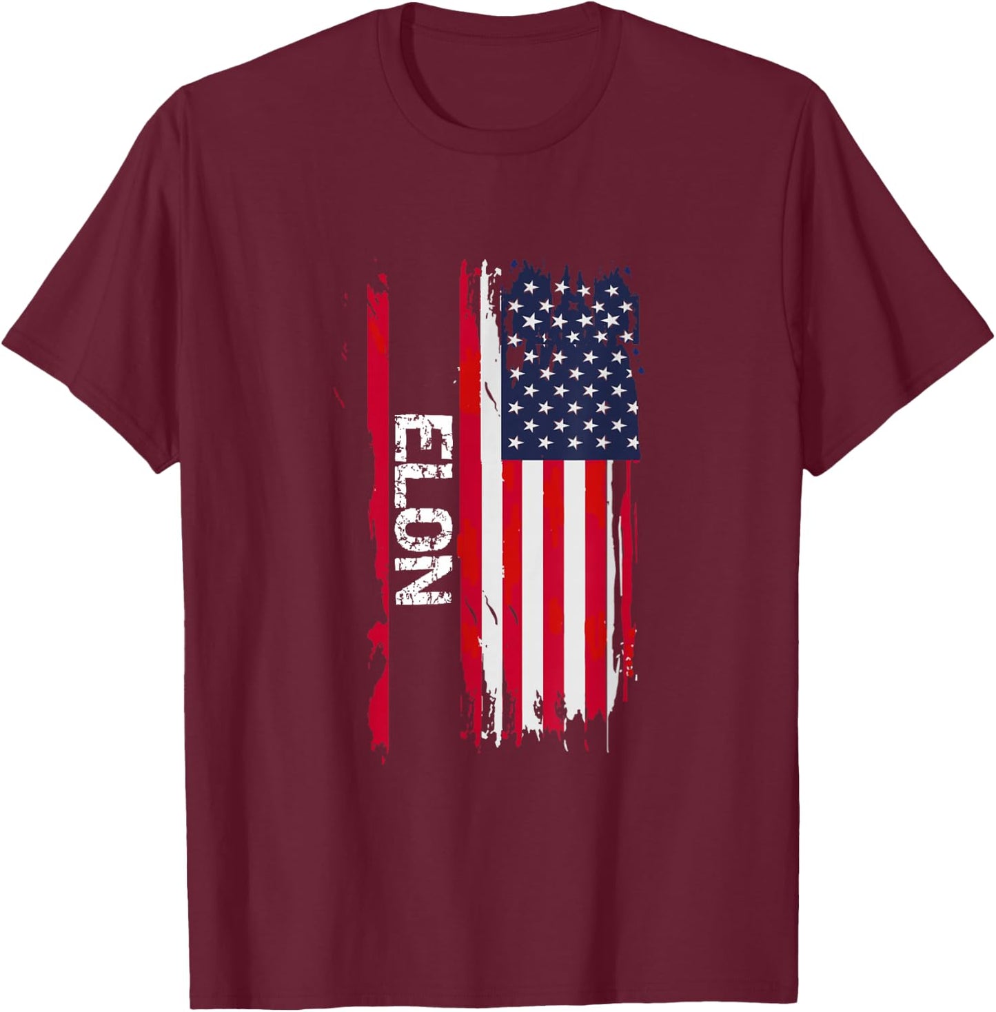 Elon USA Flag - -Adults - Black - Short Sleeve - Small T-Shirt - T-Shirt | Maroon