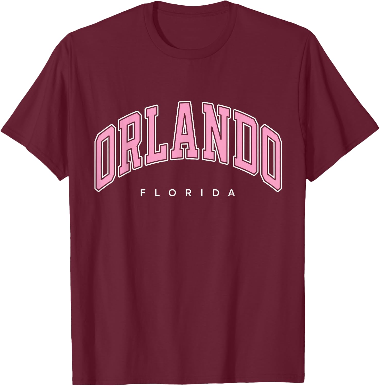 Orlando Florida FL Varsity Style Pink Text T-Shirt - T-Shirt | Maroon