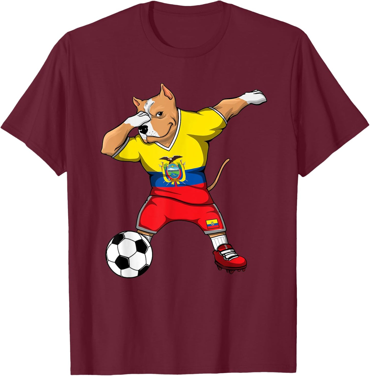 Dabbing Pitbull Dog Ecuador Soccer Fans Jersey Football Flag Women Kids T-Shirt - T-Shirt | Maroon