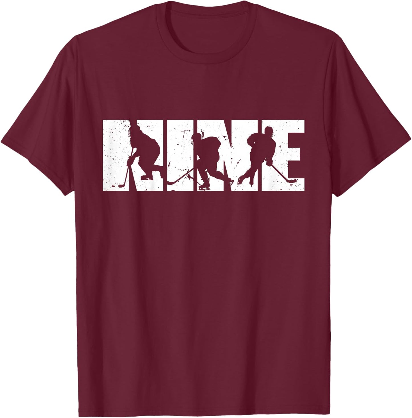 9th Birthday Retro Ice Hockey 9 Years Old Boy Girl T-Shirt - T-Shirt | Maroon