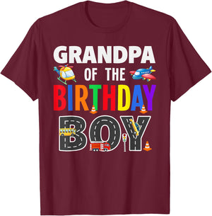 Grandpa Of The Birthday Boy Transportation Family Matching T-Shirt - T-Shirt | Maroon