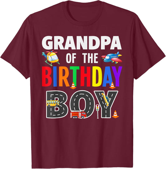 Grandpa Of The Birthday Boy Transportation Family Matching T-Shirt - T-Shirt | Maroon