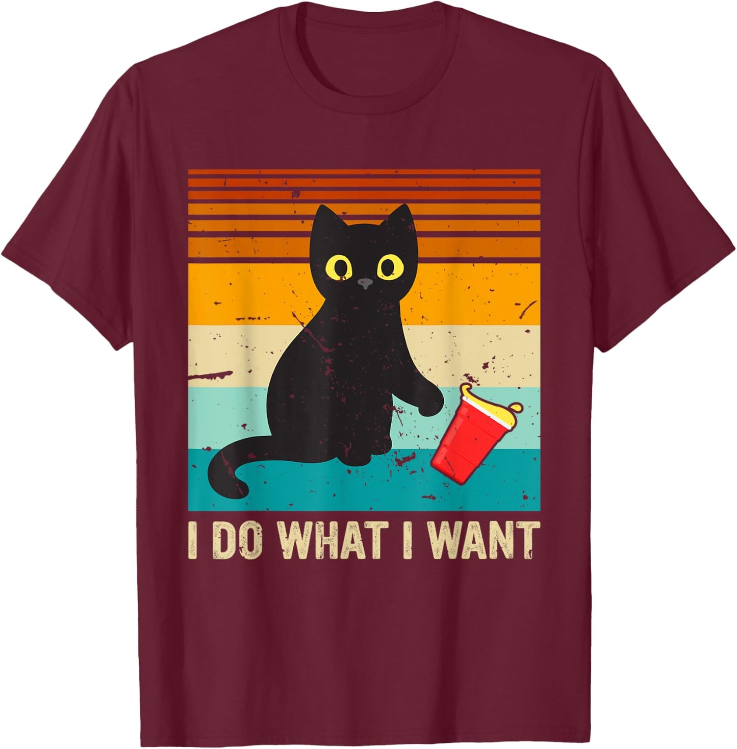 Do What I Want Vintage Black Cat Red Cup Funny My Cat Women Kids T-Shirt - T-Shirt | Maroon