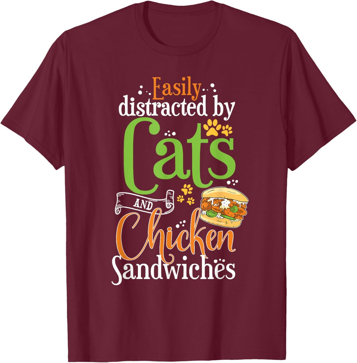 Funny Chicken Sandwich Shirt Cats and Chicken Burger T-Shirt - T-Shirt | Maroon