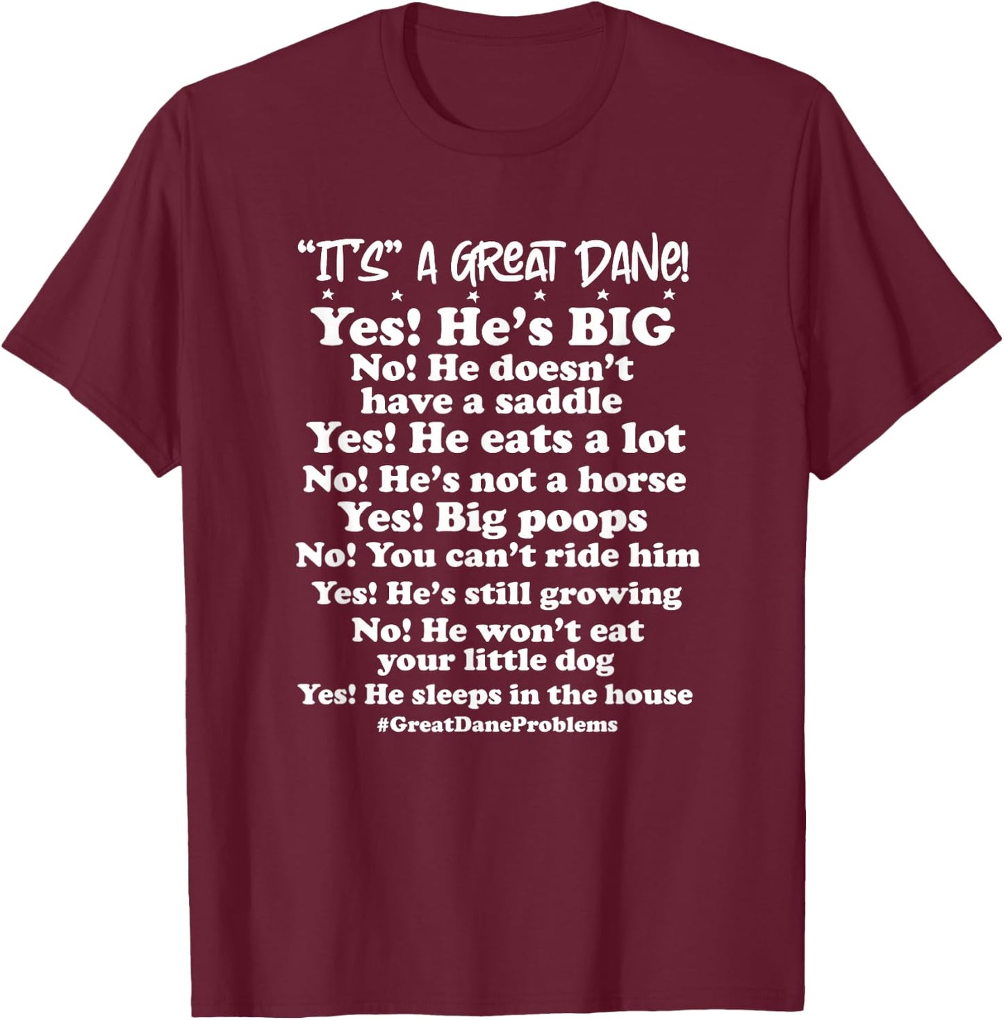 Great Dane Common Questions Comments No Saddle Funny Dog T-Shirt - T-Shirt | Maroon