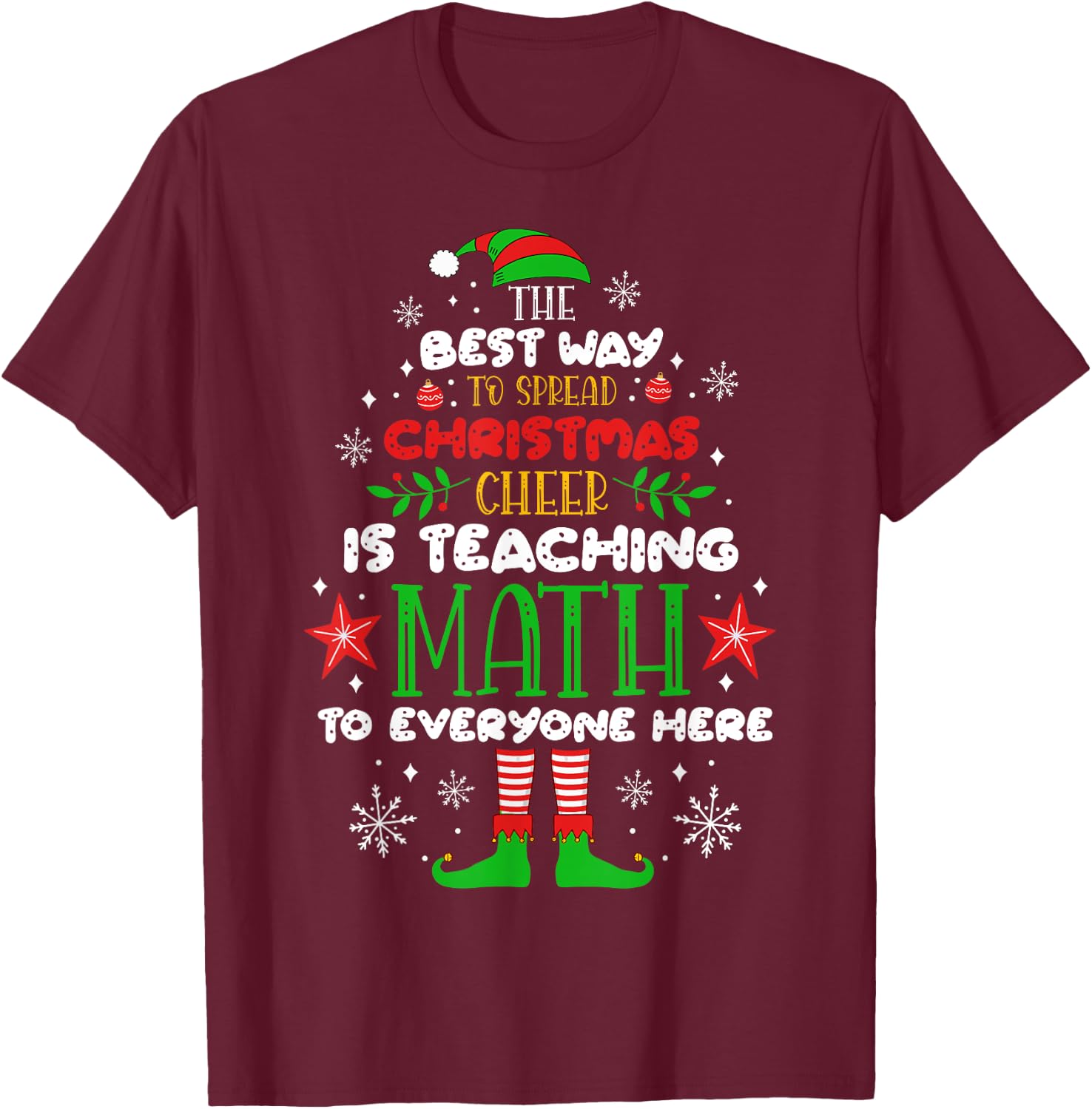 Math Teacher Christmas Shirt Funny Elf Christmas Cheer Women T-Shirt - T-Shirt | Maroon