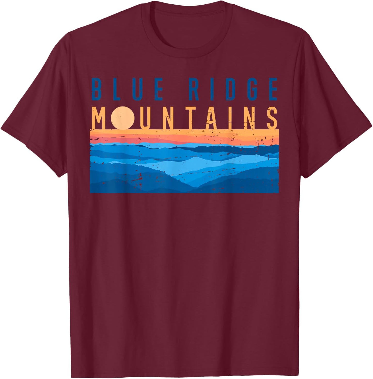 Retro Vintage Sunset Blue Ridge Mountains USA Mountain Range T-Shirt - T-Shirt | Maroon
