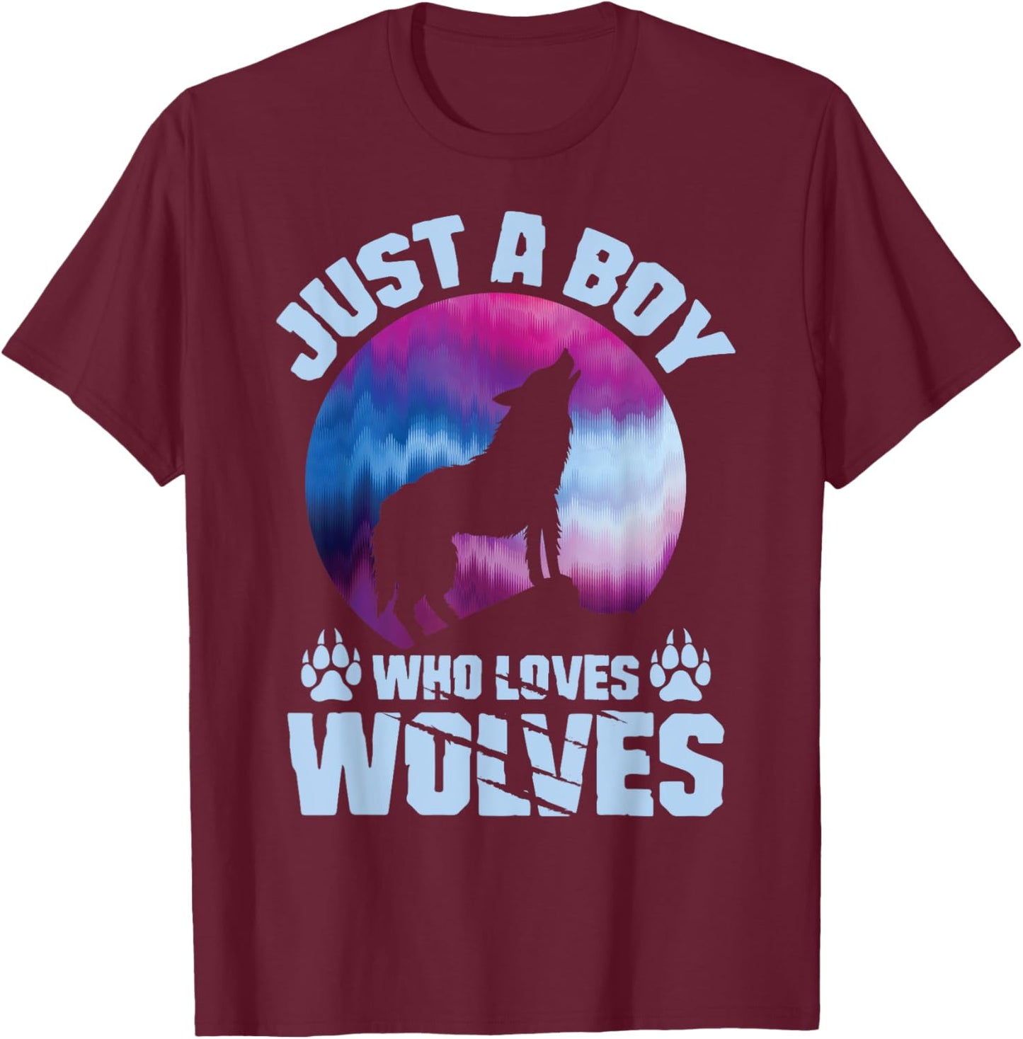 Just A Boy Who Loves Wolves Shirt Wolves Lover Boys Kids T-Shirt - T-Shirt | Maroon