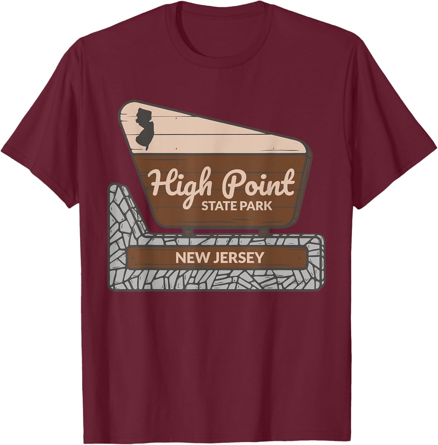 High Point State Park New Jersey Welcome Sign Souvenir T-Shirt - T-Shirt | Maroon