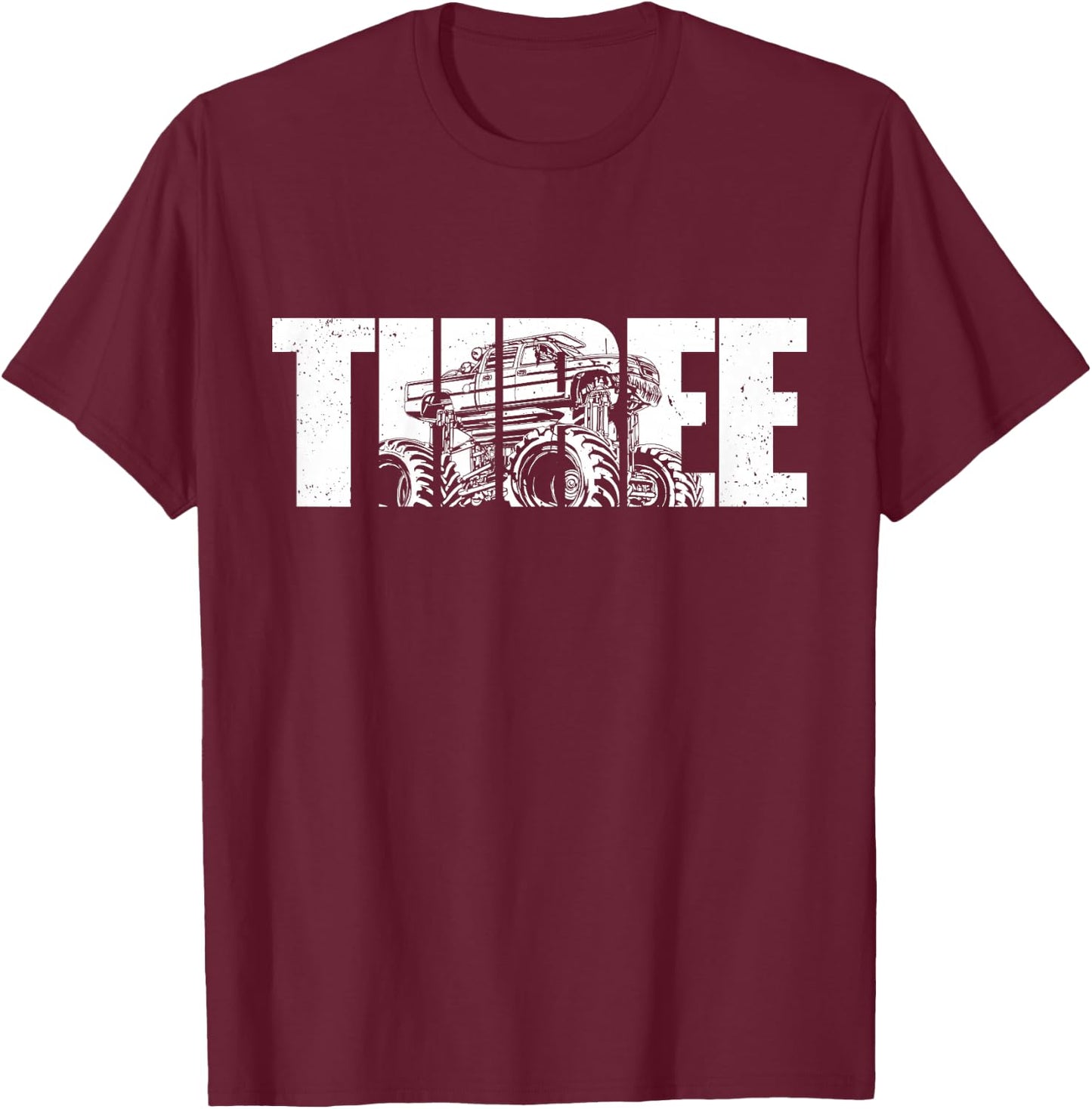 Kids 3 Year Old Shirt 3rd Birthday Monster Truck Boys Girls Kid T-Shirt - T-Shirt | Maroon