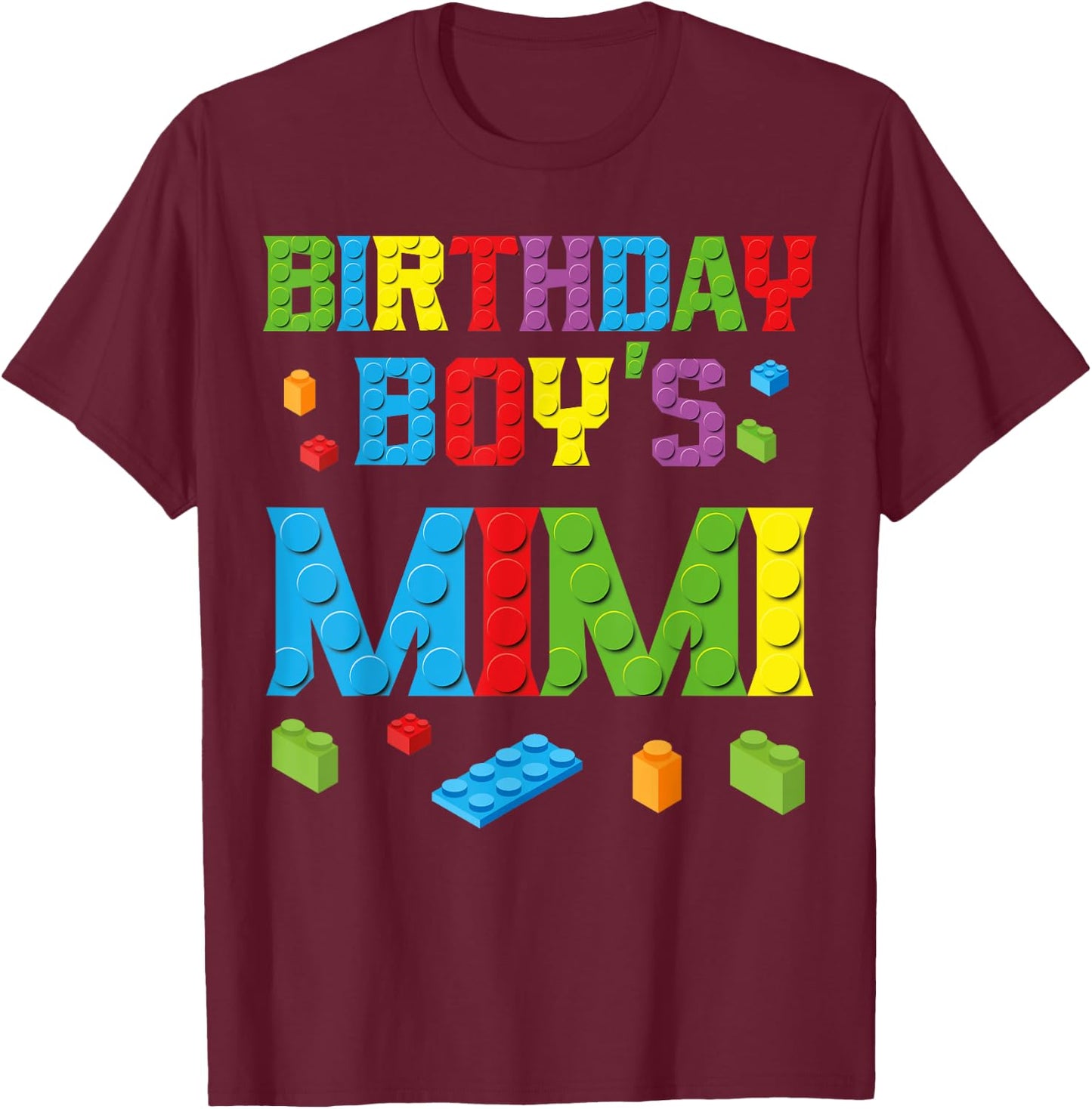 Master Builder Birthday Boy's Mimi Building Bricks Blocks T-Shirt - T-Shirt | Maroon