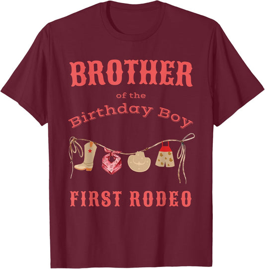 Brother Bro First Rodeo 1st Birthday Cowboy Family Matching T-Shirt - T-Shirt | Maroon