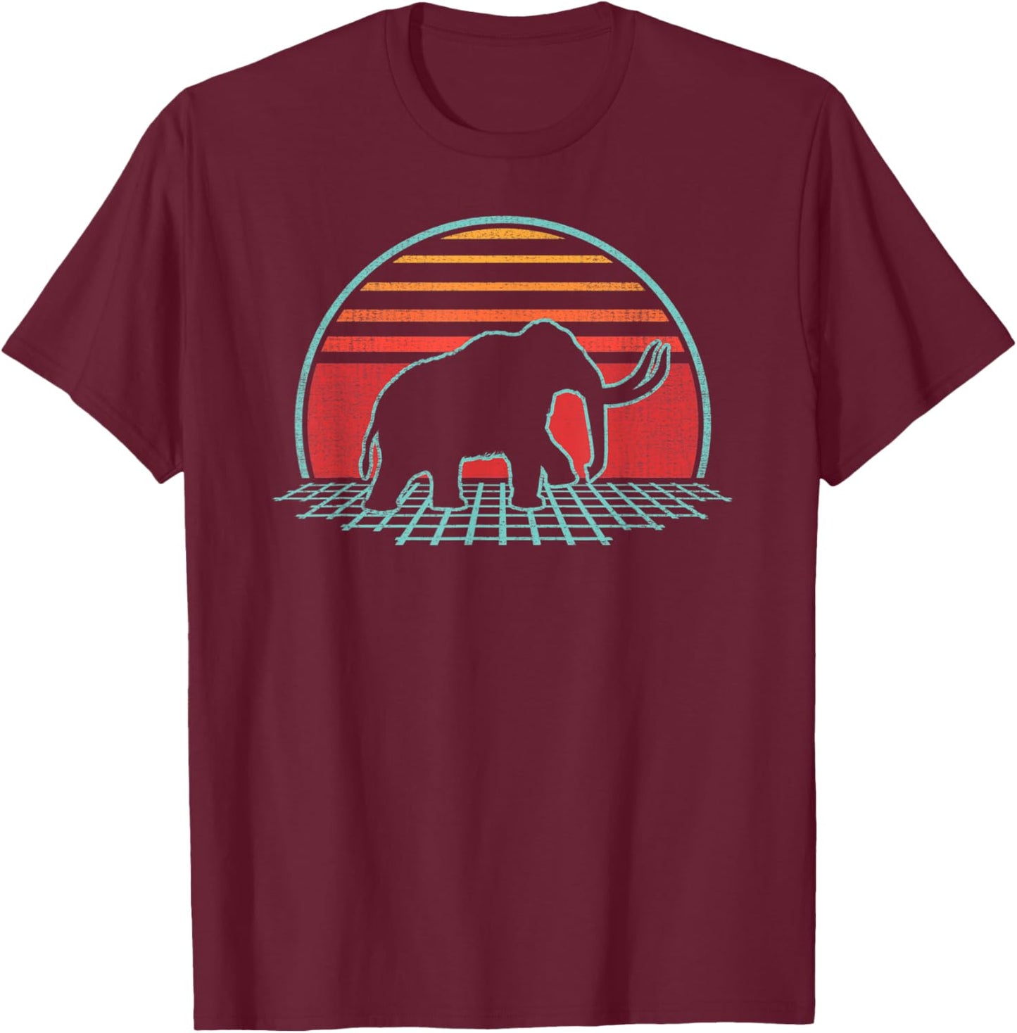 Woolly Mammoth Retro Vintage 80s Style T-Shirt - T-Shirt | Maroon