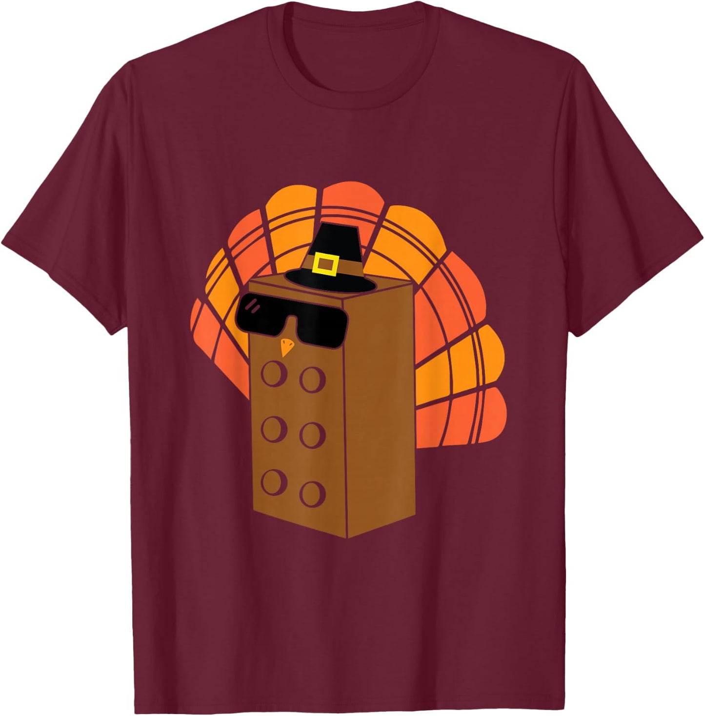 Thanksgiving Building Bricks Turkey Family Matching Funny T-Shirt - T-Shirt | Maroon