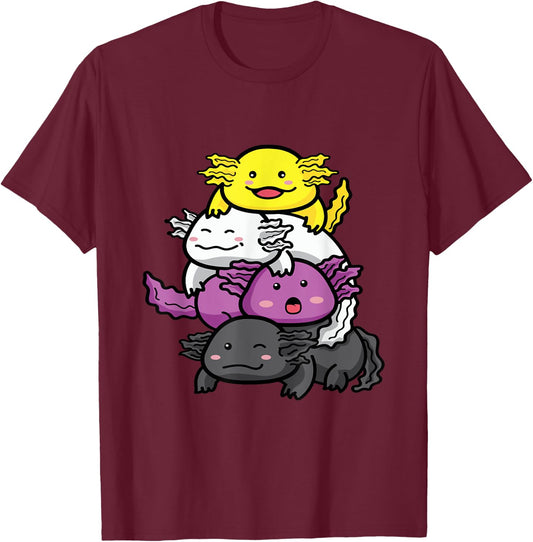 Axolotl Non Binary Flag Envy NB Queer Nonbinary Pride T-Shirt - T-Shirt | Maroon
