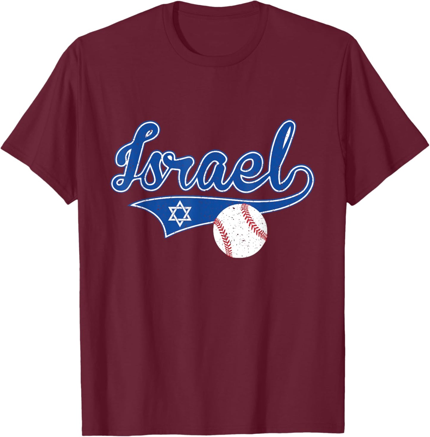 Distressed Vintage Athletic Sport Israel Baseball Fans T-Shirt - T-Shirt | Maroon