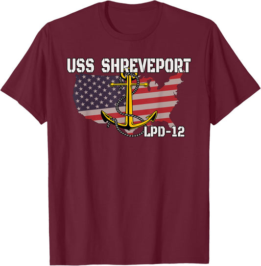 USS Shreveport LPD-12 Landing Platform Dock Veterans Father T-Shirt - T-Shirt | Maroon