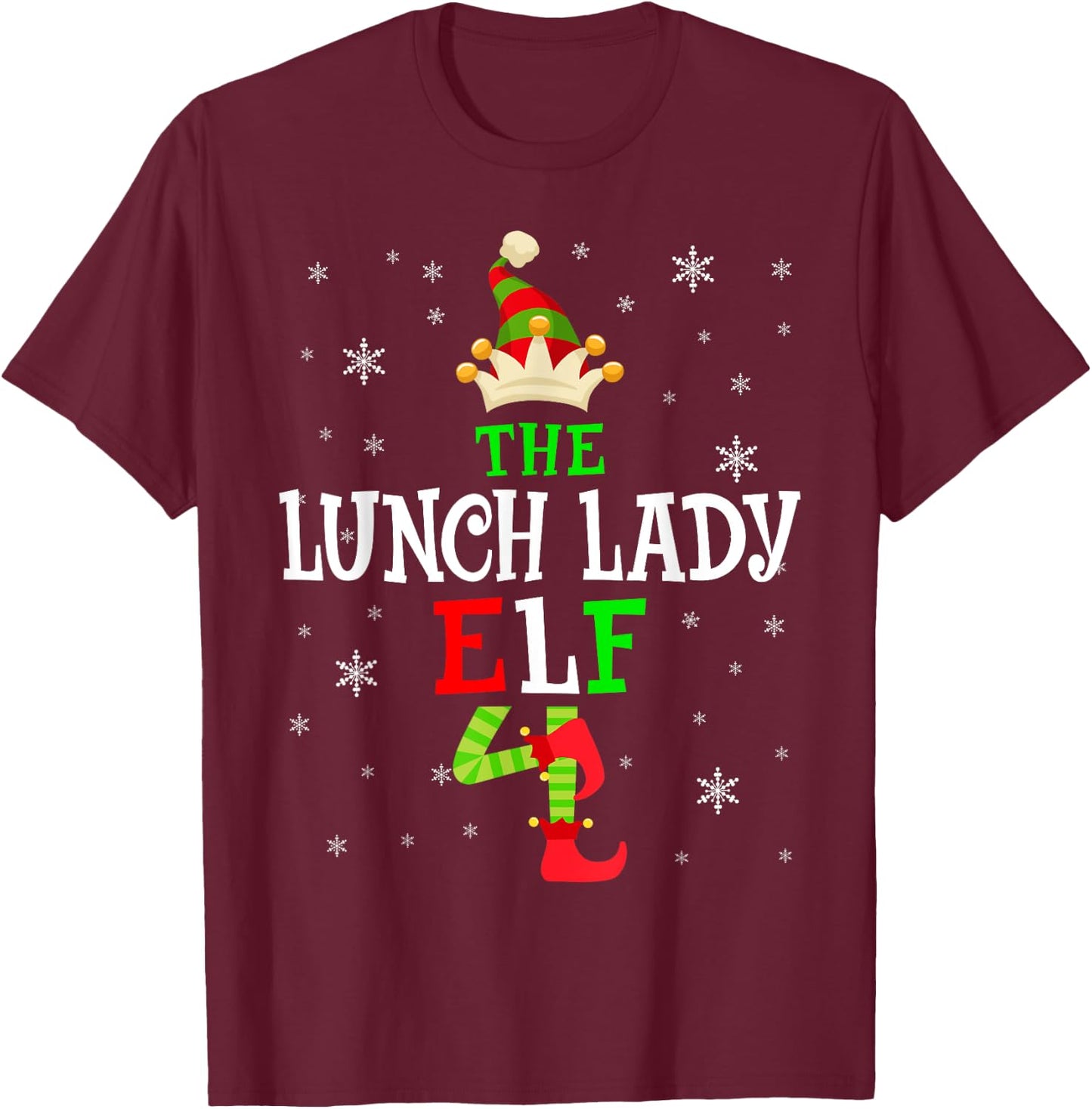 The Lunch Lady Elf Christmas Elf Party Matching Family Group T-Shirt - T-Shirt | Maroon