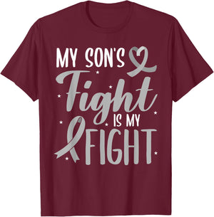 My Son's Fight My Fight Grey Ribbon Schizophrenia Awareness T-Shirt - T-Shirt | Maroon