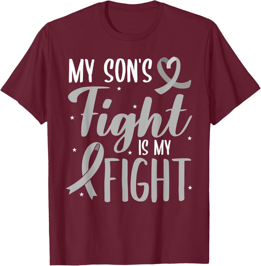 My Son's Fight My Fight Grey Ribbon Schizophrenia Awareness T-Shirt - T-Shirt | Maroon