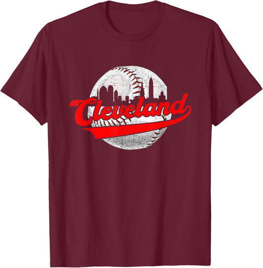Cleveland Vintage Baseball Lover Retro Game Day Dad Mom T-Shirt - T-Shirt | Maroon