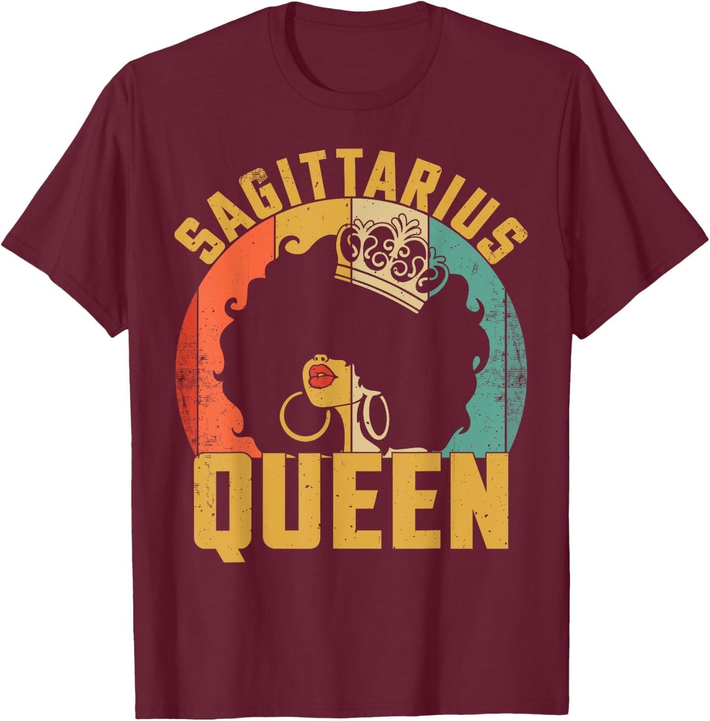 Birthday Afro Sagittarius Queen African American Black Women T-Shirt - T-Shirt | Maroon
