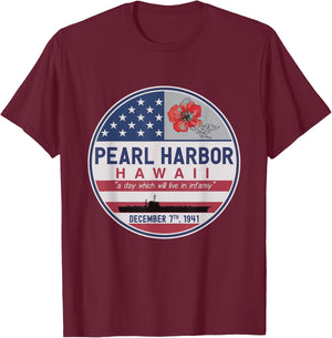 Pearl Harbor Memorial Hawaii Vintage USA Flag Day of Infamy T-Shirt - T-Shirt | Maroon