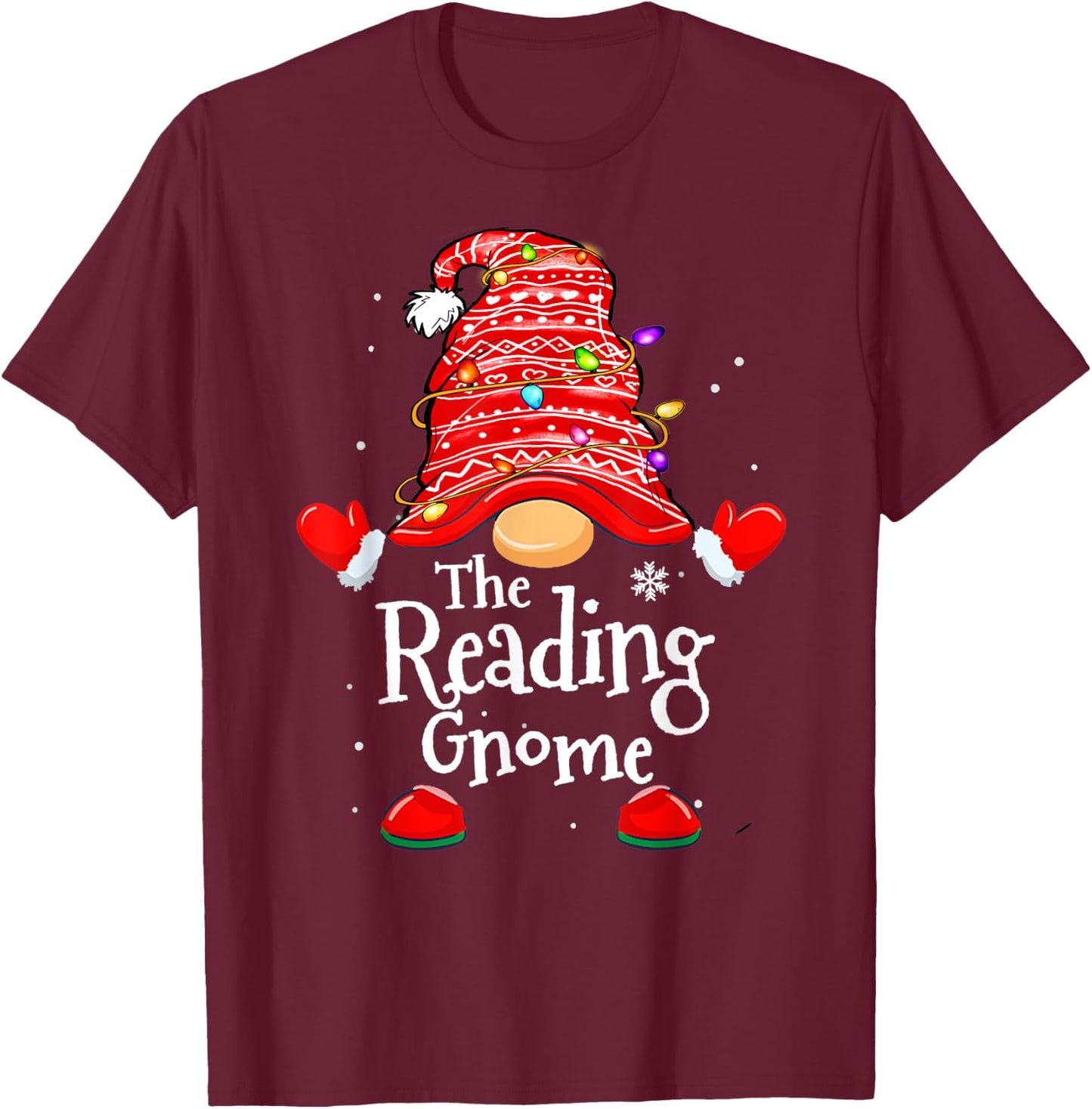 Reading Gnome - Xmas Family Matching Funny Christmas Gnomes T-Shirt - T-Shirt | Maroon