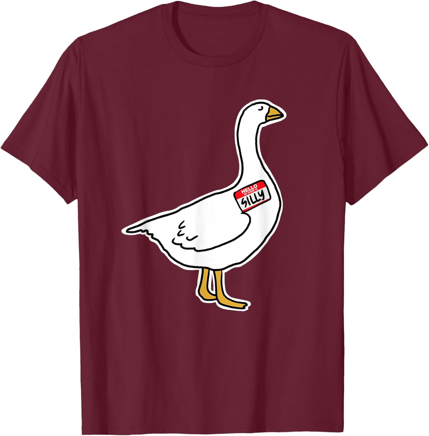 Goose with Silly Name Tag T-Shirt - T-Shirt | Maroon