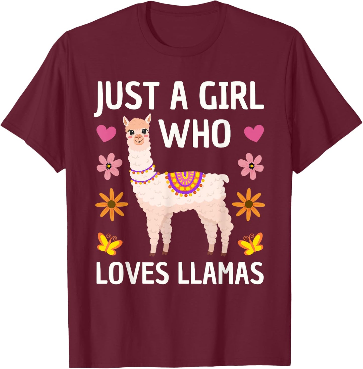 Funny Llama Design Girls Llama Lover Farm Animal T-Shirt - T-Shirt | Maroon