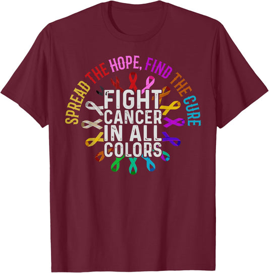 Fight Cancer In All And Every Color - Ribbons Flower Heart T-Shirt - T-Shirt | Maroon