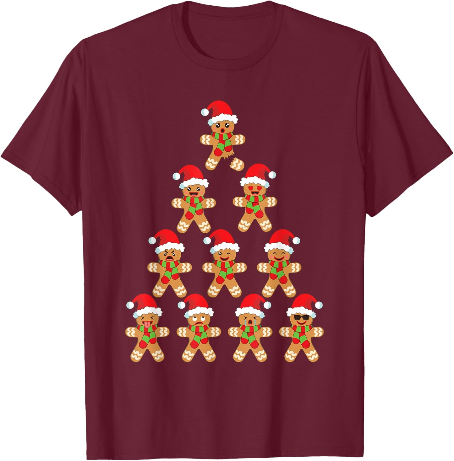 Gingerbread Kids Funny Gingerbread Man Christmas Tree T-Shirt - T-Shirt | Maroon