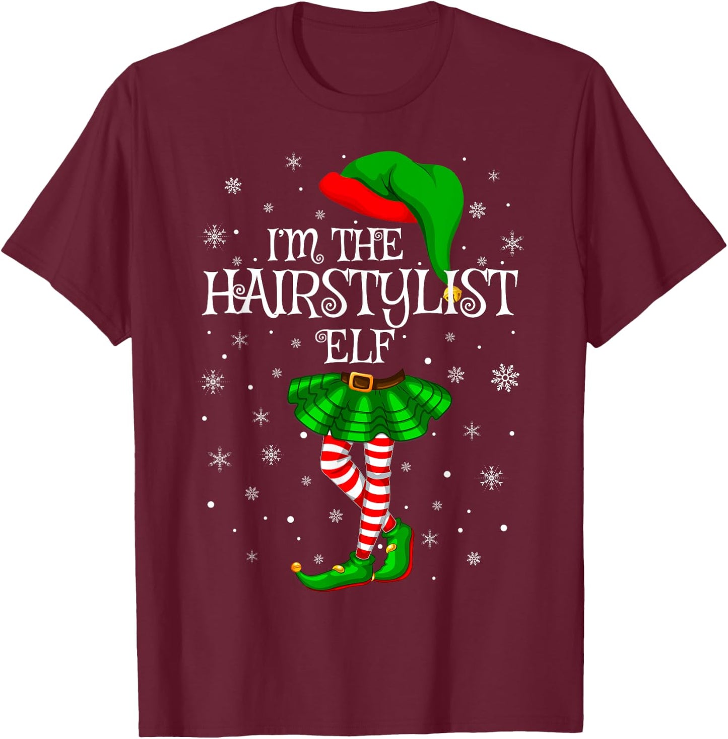 Family Matching Women Girls The Hairstylist Elf Christmas T-Shirt - T-Shirt | Maroon