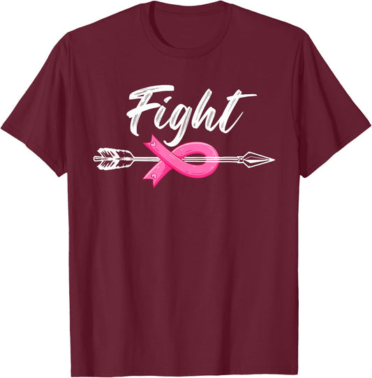 Fight Breast Survivor Breast Cancer Awarenes Pink Ribbon T-Shirt - T-Shirt | Maroon