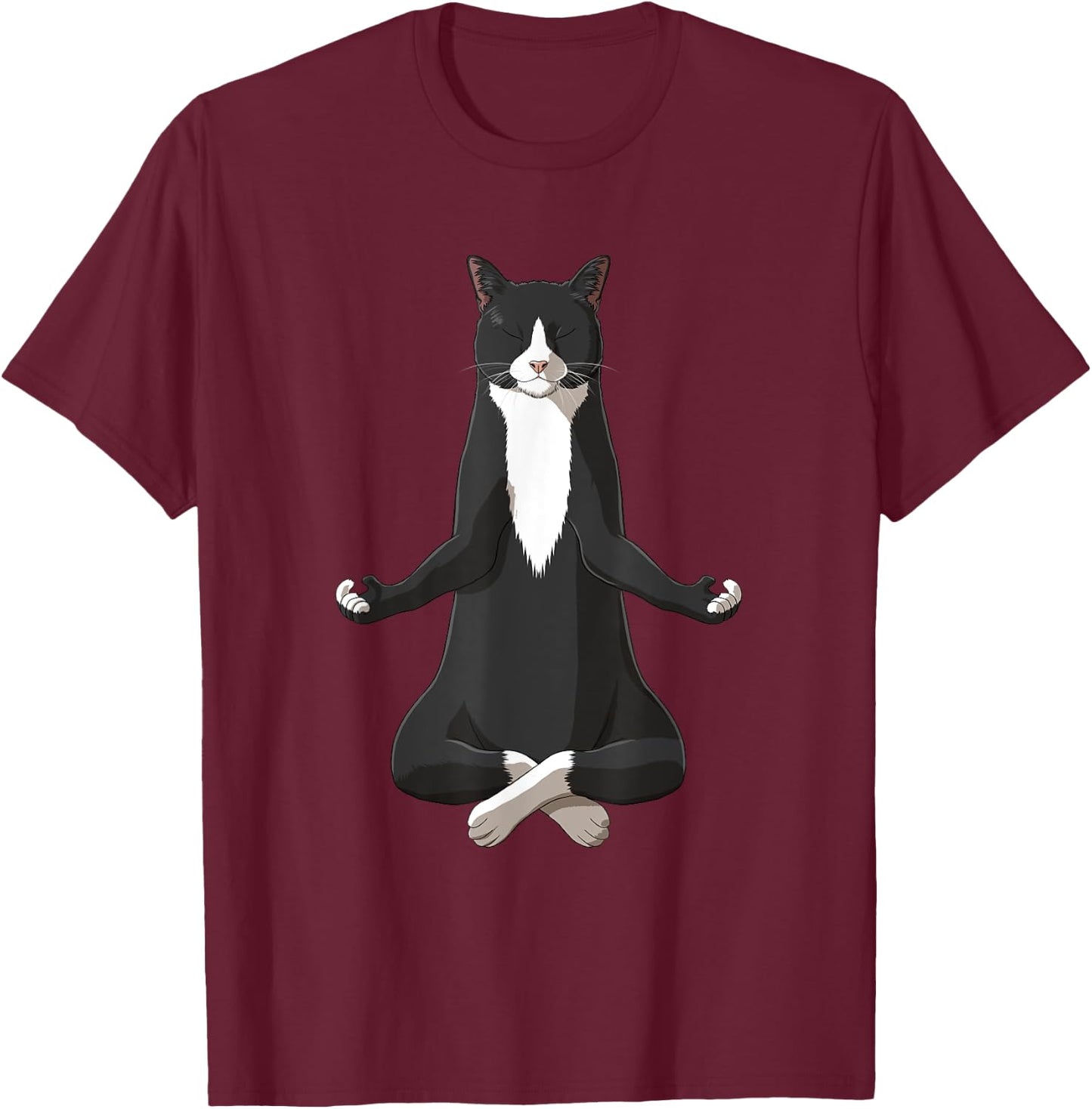 Funny Yoga Tuxie Tuxedo Cat Women Girls Kids T-Shirt - T-Shirt | Maroon
