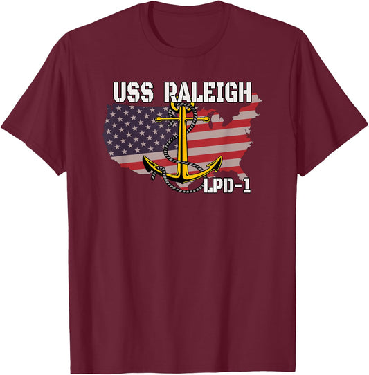 USS Raleigh LPD-1 Landing Platform Dock Veterans Day Father T-Shirt - T-Shirt | Maroon