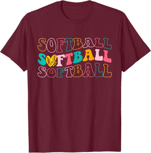 Groovy Love Heart Softball Player Funny Softball Baseball T-Shirt - T-Shirt | Maroon