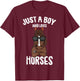 Just a Boy who loves Horses Equestrian Horseback Riding Kids T-Shirt - T-Shirt | Maroon
